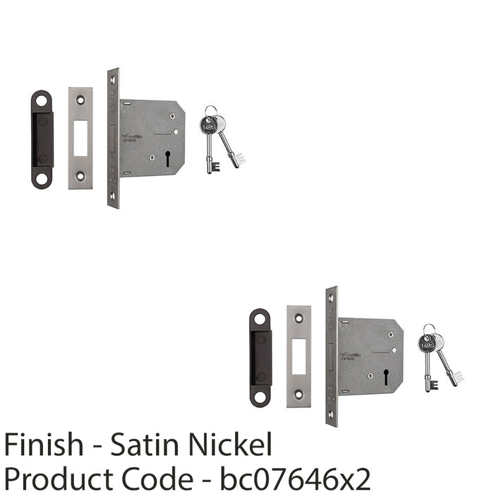2 PACK 76mm Residential Standard Profile Deadlock Satin Nickel BS EN 12209 Lock 1