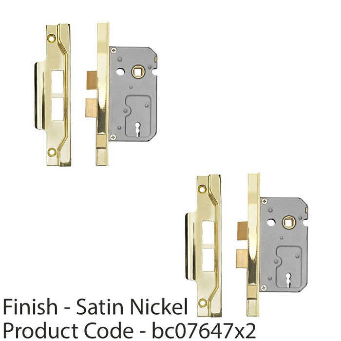 2 PACK 64mm Residential Standard Profile Rebated Sashlock Satin Nickel BSEN12209 1