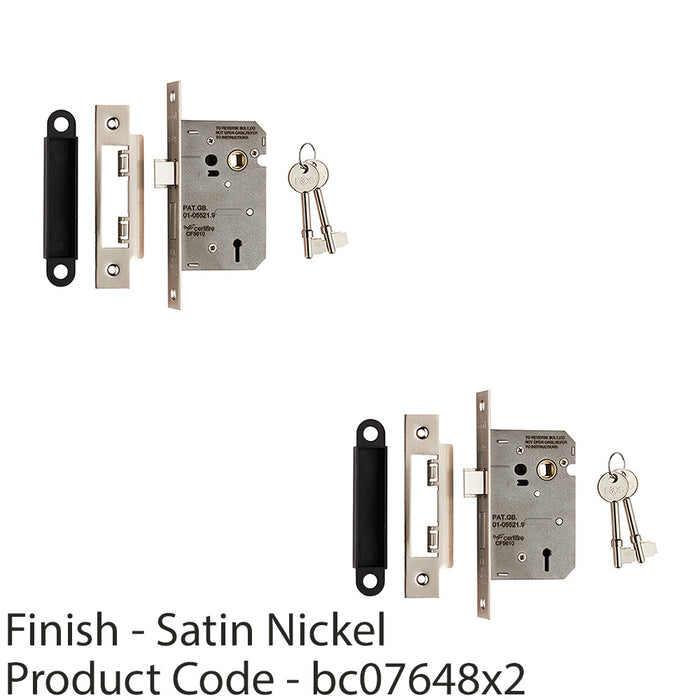 2 PACK 64mm Residential Standard Profile 3 Lever Sashlock Satin Nickel BSEN12209 1