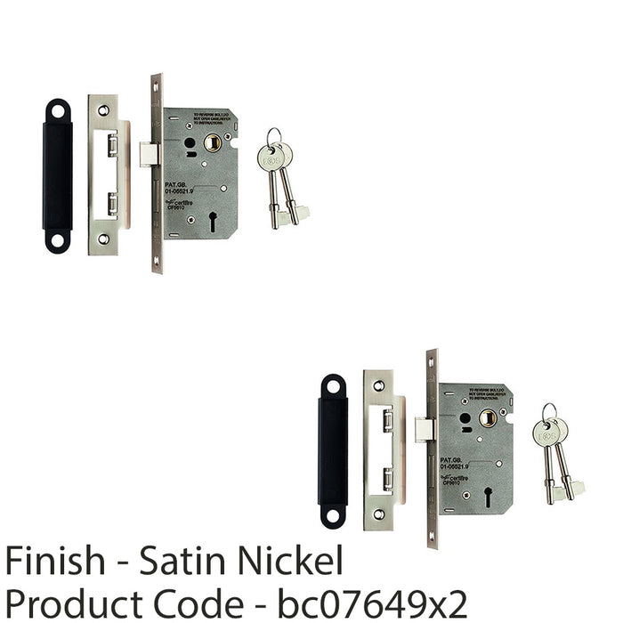 2 PACK 64mm Residential Standard 3 Lever Sashlock Satin Nickel Radius 12209 1