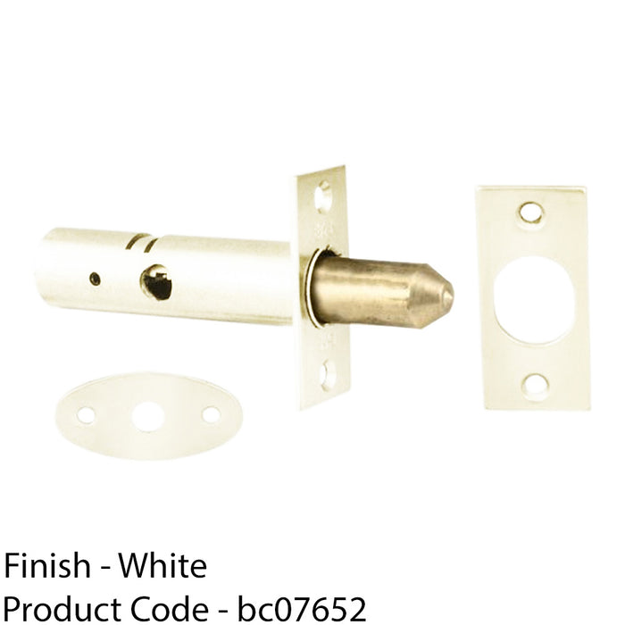 White Internal Door Security Bolt - 61mm Length - 32mm Fixing Centres 1