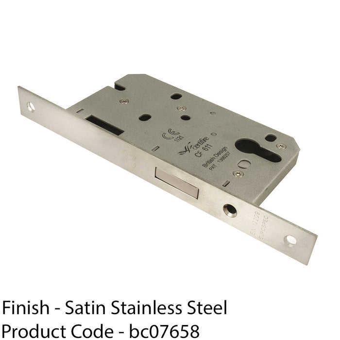 55mm Contract EURO Profile Deadlock - Satin Steel Square - BS EN 12209 Lock 1