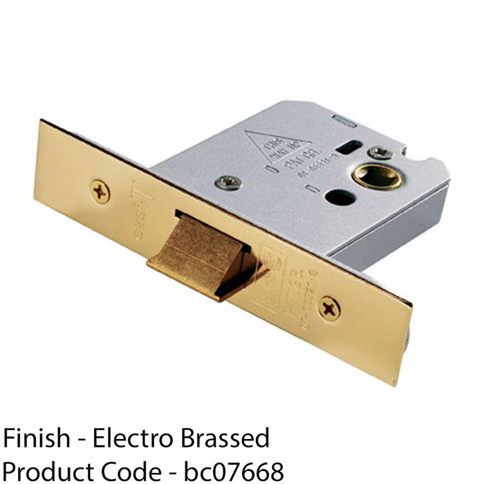 76mm Flat Latch - Electro Brassed - Square Forend Internal Door - Fire Rated 1