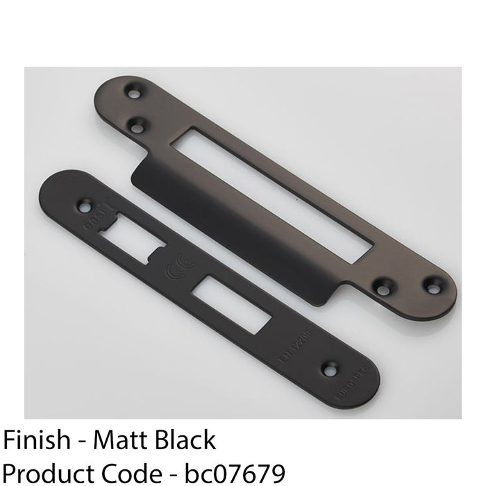 Door Frame Forend Strike and Fixing Pack - for Sashlocks - Matt Black RADIUS 1