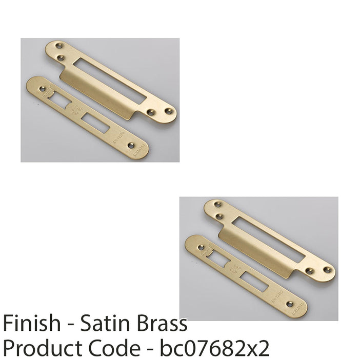 2 PACK Door Frame Forend Strike and Fixing Pack for Sashlocks Satin Brass RADIUS 1