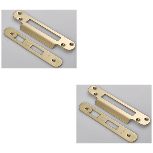 2 PACK Door Frame Forend Strike and Fixing Pack for Sashlocks Satin Brass RADIUS
