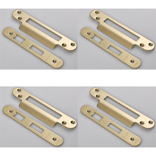 4 PACK Door Frame Forend Strike and Fixing Pack for Sashlocks Satin Brass RADIUS