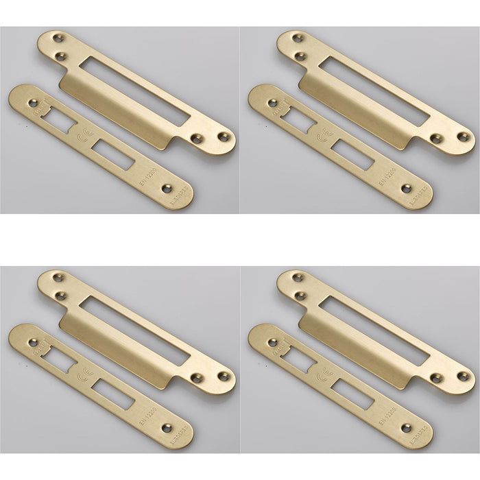 4 PACK Door Frame Forend Strike and Fixing Pack for Sashlocks Satin Brass RADIUS