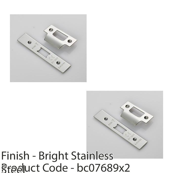 2 PACK Door Frame Forend Strike and Pack for Flat Latches Bright Steel SQUARE 1
