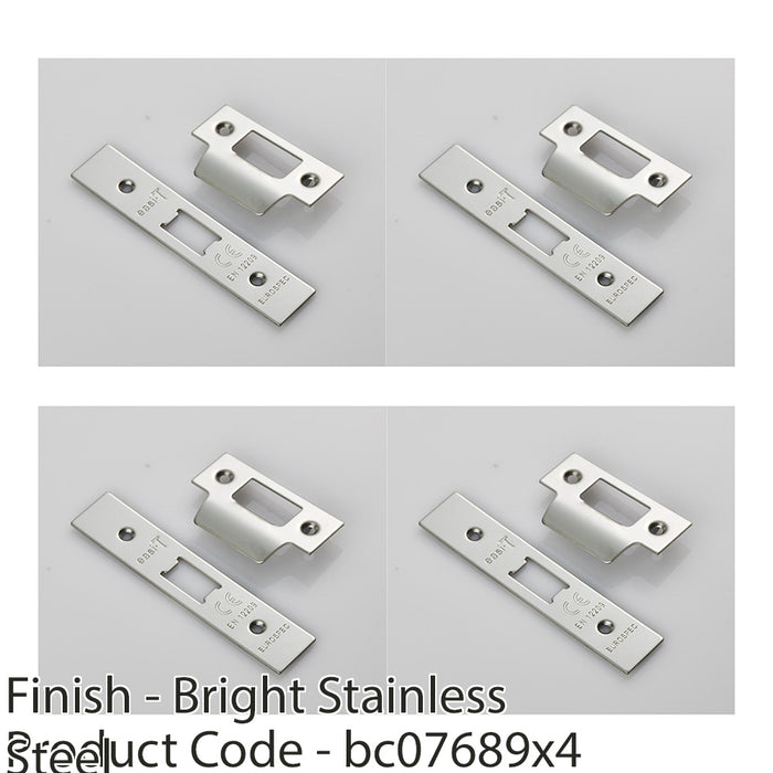 4 PACK Door Frame Forend Strike and Pack for Flat Latches Bright Steel SQUARE 1