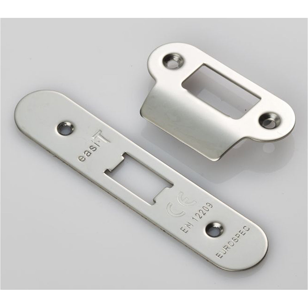 Door Frame Forend Strike and Fixing Pack - for Flat Latches Bright Ste ...