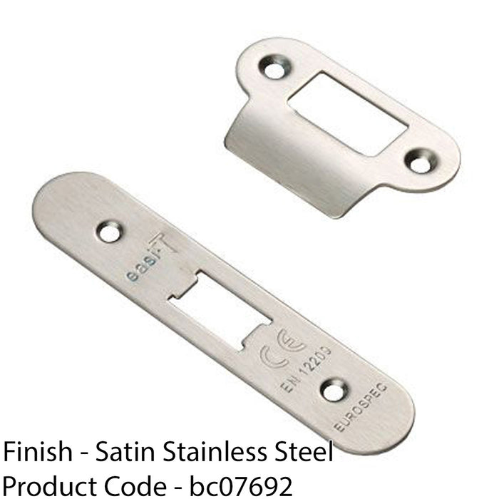 Door Frame Forend Strike and Fixing Pack - for Flat Latches - Satin Steel RADIUS 1