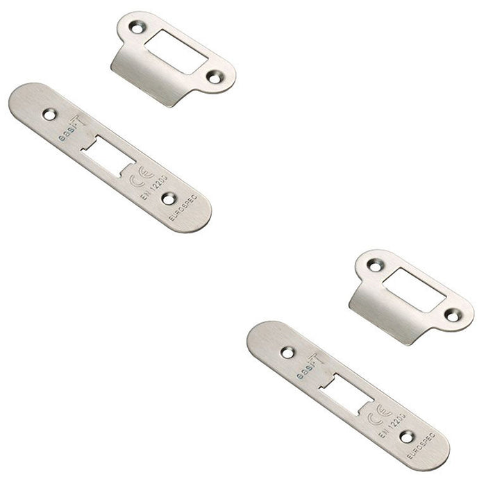 2 PACK Door Frame Forend Strike and Pack for Flat Latches Satin Steel RADIUS