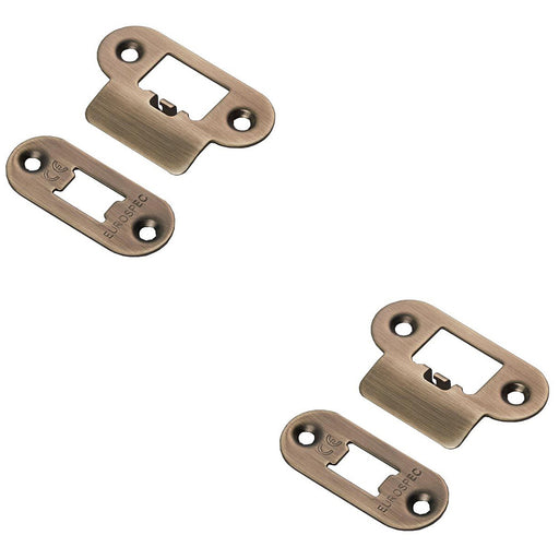 2 PACK Forend Strike Fixing Pack - HEAVY DUTY Tubular Latch Antique Brass RADIUS