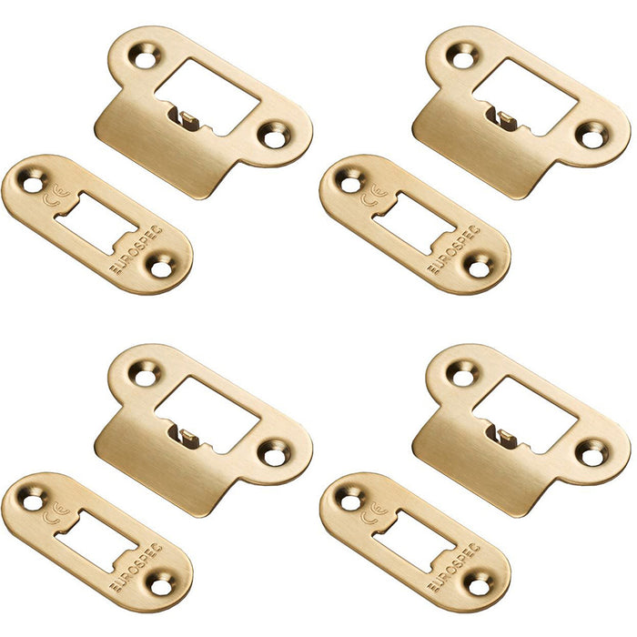 4 PACK Forend Strike and Pack for HEAVY DUTY Tubular Latch Satin Brass RADIUS