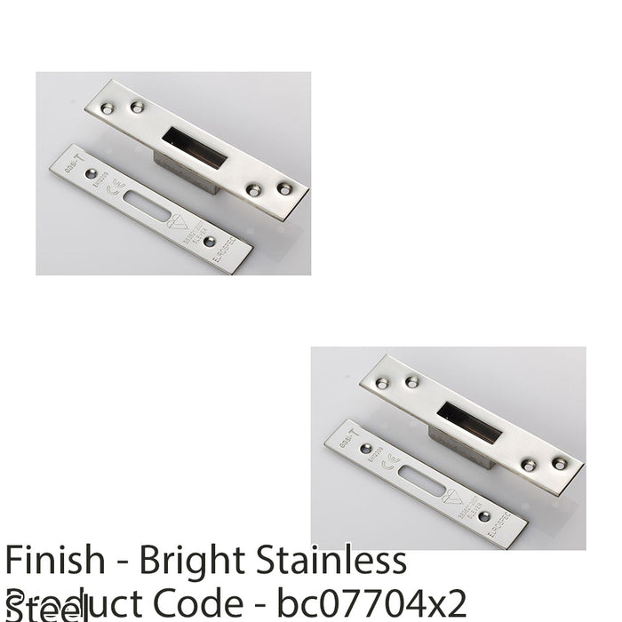 2 PACK Door Forend Strike and Pack for BS 5 Lever Deadlock Bright Steel SQUARE 1