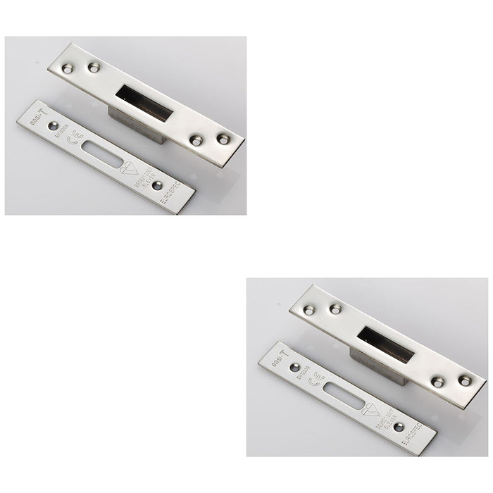 2 PACK Door Forend Strike and Pack for BS 5 Lever Deadlock Bright Steel SQUARE