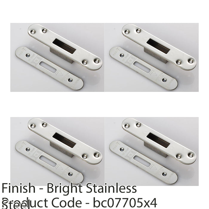 4 PACK Door Forend Strike and Pack for BS 5 Lever Deadlock Bright Steel Radius 1