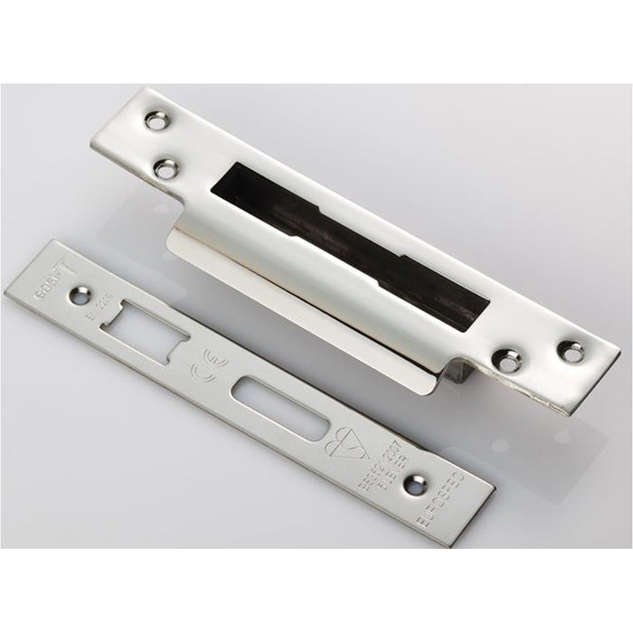 Door Forend Strike and Fixing Pack - for BS 5 Lever Sashlock Bright Steel SQUARE