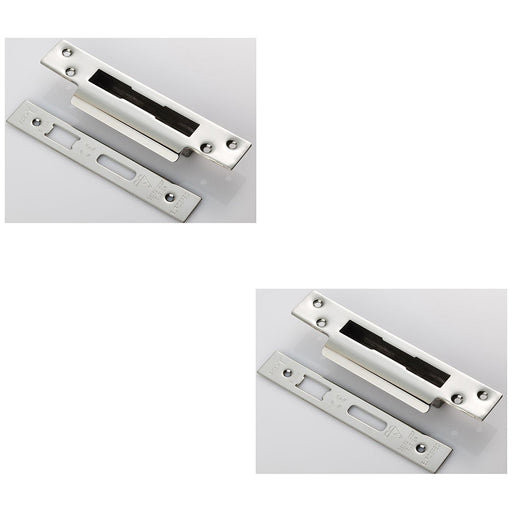 2 PACK Door Forend Strike and Pack for BS 5 Lever Sashlock Bright Steel SQUARE