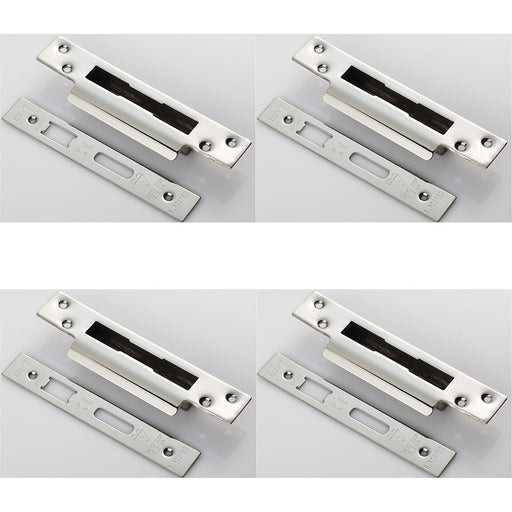 4 PACK Door Forend Strike and Pack for BS 5 Lever Sashlock Bright Steel SQUARE