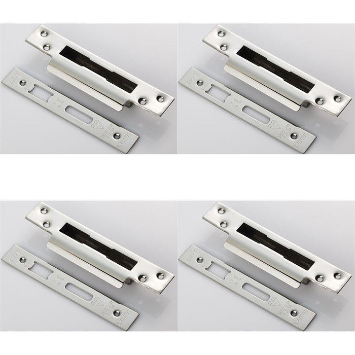 4 PACK Door Forend Strike and Pack for BS 5 Lever Sashlock Bright Steel SQUARE