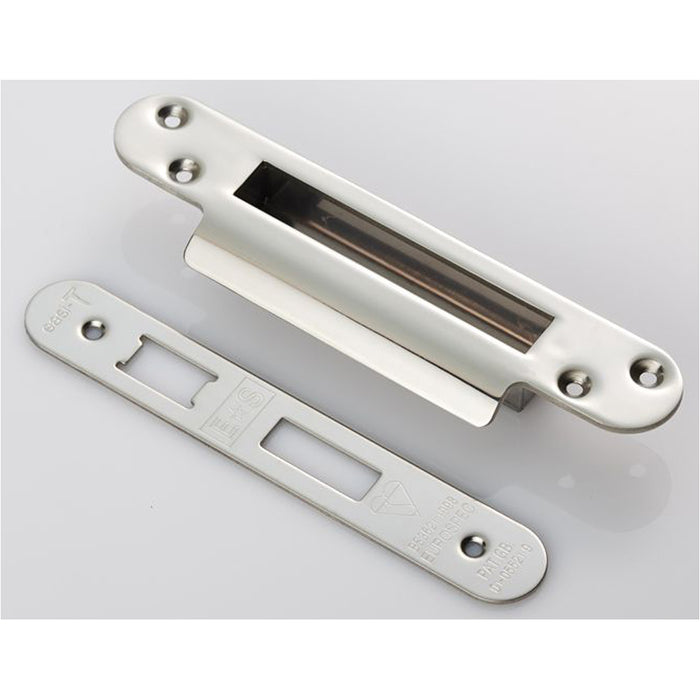 Door Forend Strike and Fixing Pack - for BS 5 Lever Sashlock Bright Steel Radius