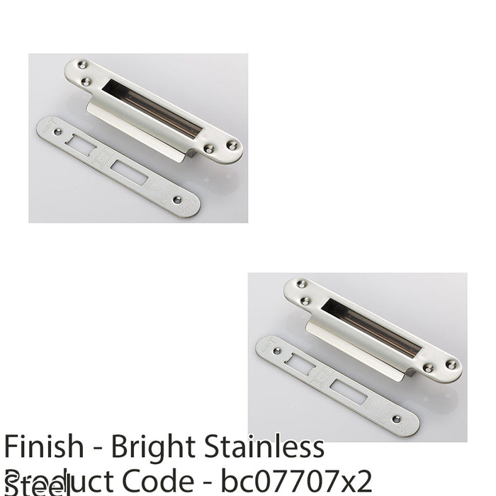 2 PACK Door Forend Strike and Pack for BS 5 Lever Sashlock Bright Steel Radius 1