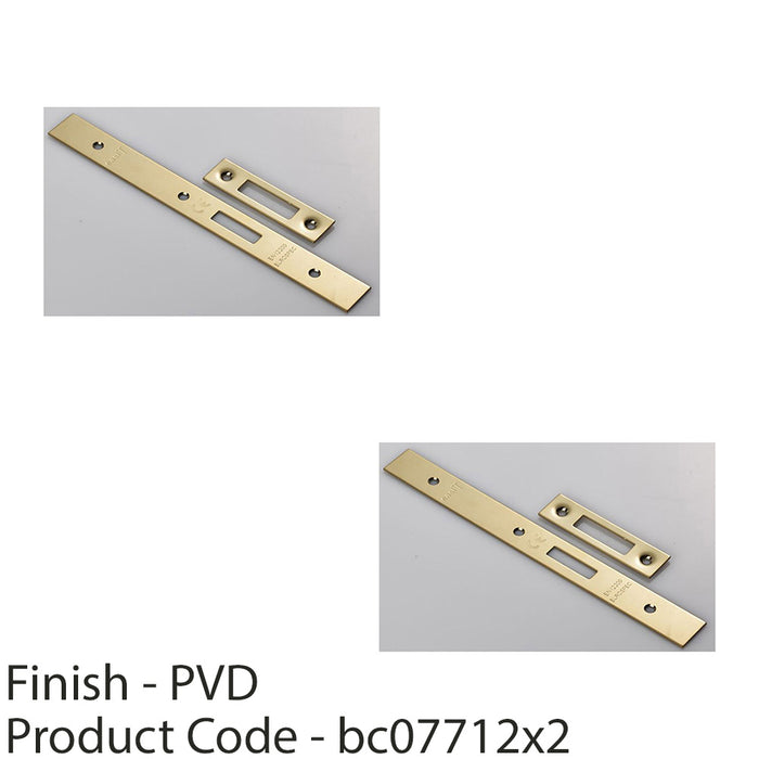 2 PACK Door Frame Forend Strike & Fixing Pack DIN EURO Deadlock Brass PVD SQUARE 1