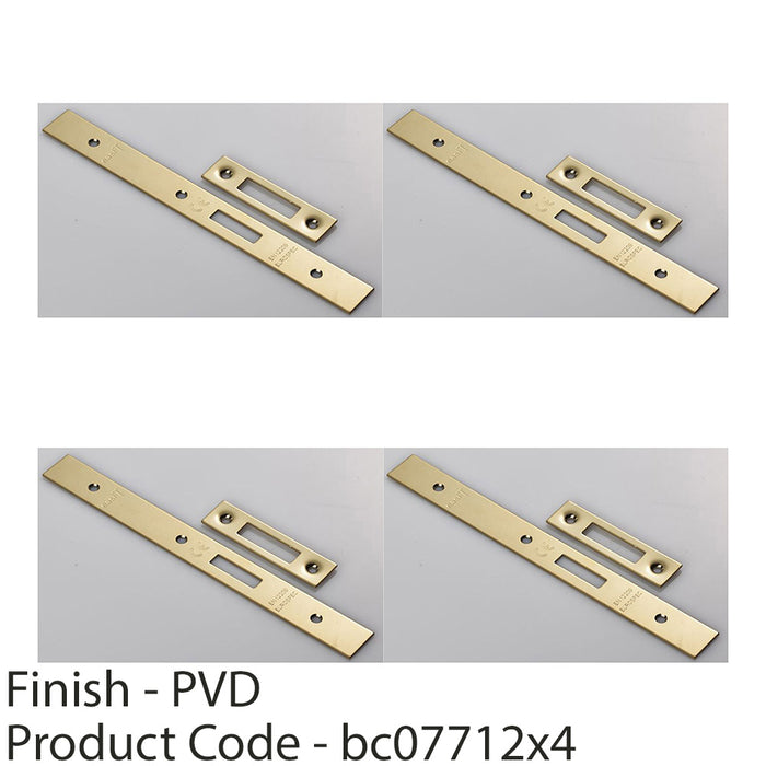 4 PACK Door Frame Forend Strike & Fixing Pack DIN EURO Deadlock Brass PVD SQUARE 1
