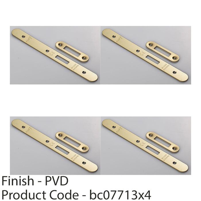 4 PACK Door Frame Forend Strike & Fixing Pack DIN EURO Deadlock Brass PVD RADIUS 1
