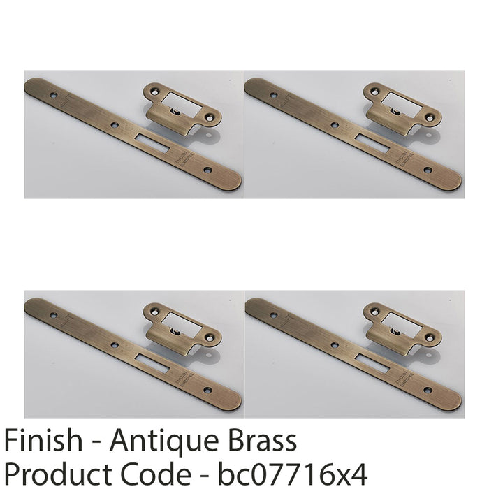 4 PACK Door Frame Forend Strike & Pack DIN Latch Antique Brass RADIUS 235x24mm 1
