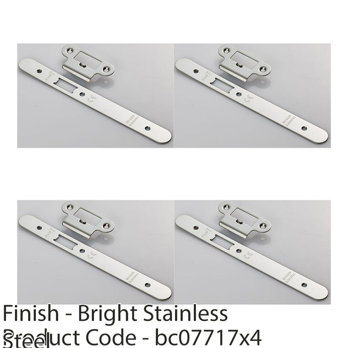 4 PACK Door Frame Forend Strike & Pack DIN Latch Bright Steel RADIUS 235x24mm 1