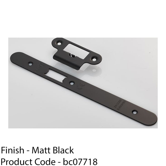 Door Frame Forend Strike & Fixing Pack - DIN Latch - Matt Black RADIUS 235x24mm 1