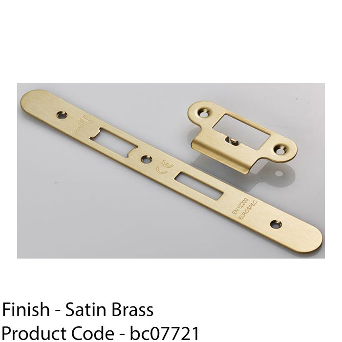 Door Frame Forend Strike & Fixing Pack - DIN Latch - Satin Brass RADIUS 235x24mm 1
