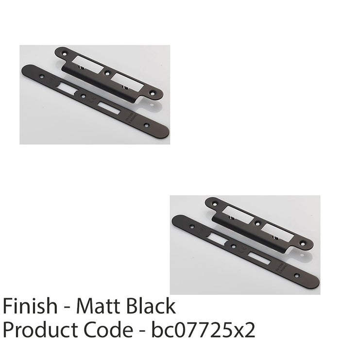 2 PACK Bathroom Sashlock Forend Strike & Fixing Pack Matt Black RADIUS 235x24mm 1