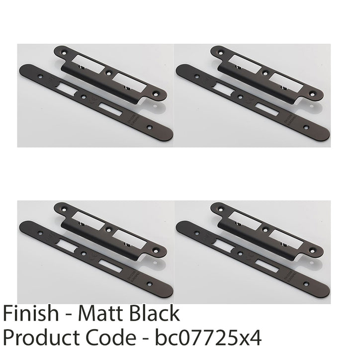 4 PACK Bathroom Sashlock Forend Strike & Fixing Pack Matt Black RADIUS 235x24mm 1