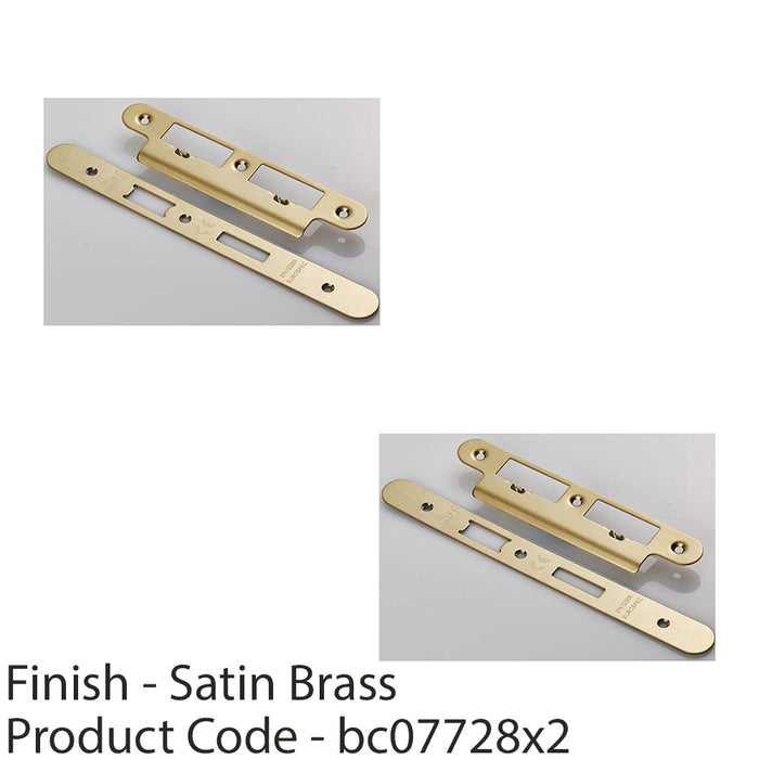 2 PACK Bathroom Sashlock Forend Strike & Fixing Pack Satin Brass RADIUS 235x24mm 1