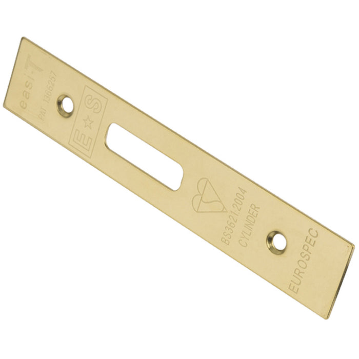 EURO Cylinder Deadlock Forend Strike & Fixing Pack - Brass PVD SQUARE 150x30mm