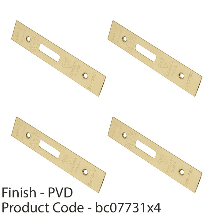 4 PACK EURO Cylinder Deadlock Forend Strike & Pack Brass PVD SQUARE 150x30mm 1