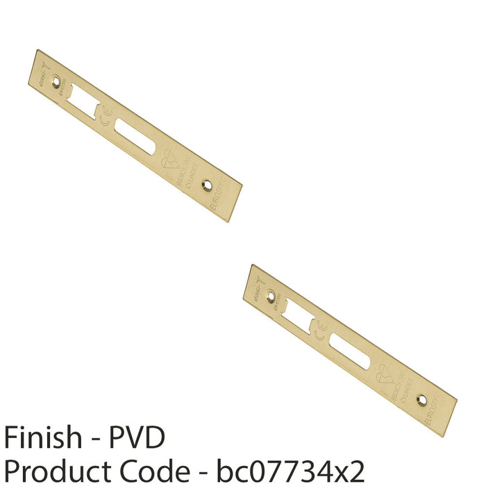 2 PACK BS Cylinder Deadlock Forend Strike & Pack Brass PVD SQUARE 166x26mm 1