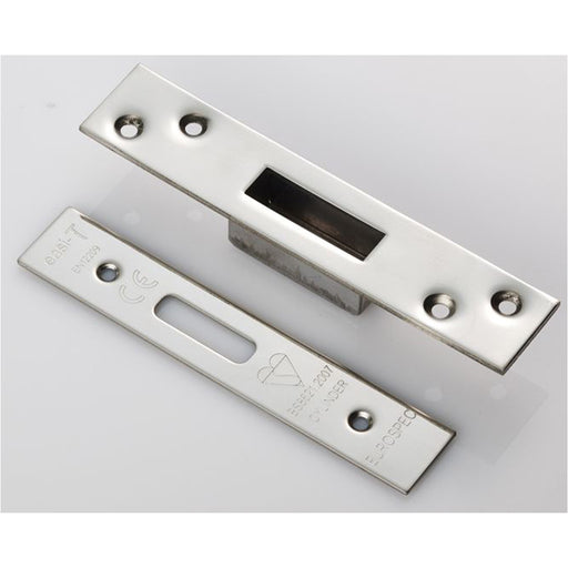 BS8621 Cylinder Deadlock Forend Strike & Fixing Pack - Bright Steel SQUARE