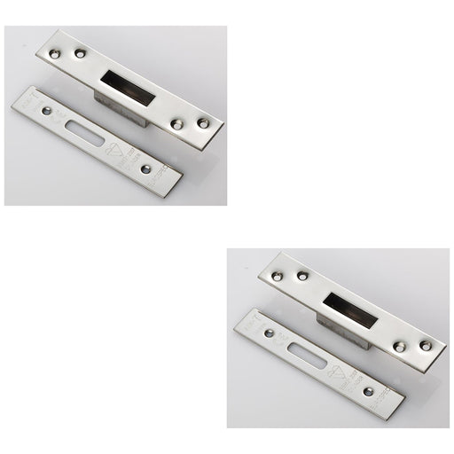 2 PACK BS8621 Cylinder Deadlock Forend Strike & Fixing Pack Bright Steel SQUARE