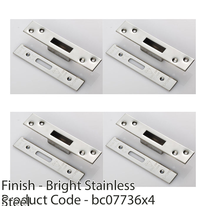 4 PACK BS8621 Cylinder Deadlock Forend Strike & Fixing Pack Bright Steel SQUARE 1