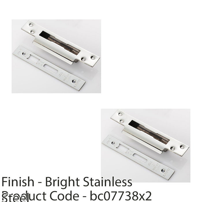 2 PACK BS8621 Cylinder Sashlock Forend Strike & Fixing Pack Bright Steel SQUARE 1