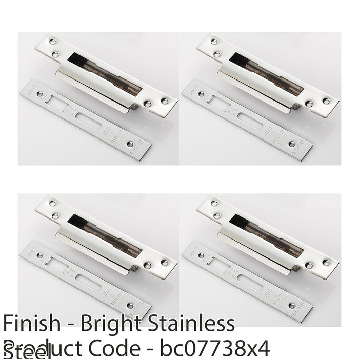 4 PACK BS8621 Cylinder Sashlock Forend Strike & Fixing Pack Bright Steel SQUARE 1