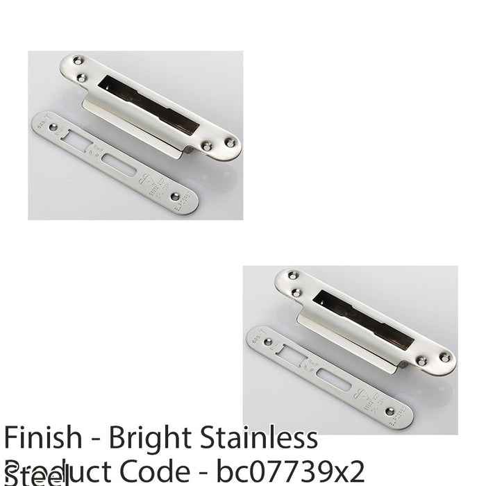 2 PACK BS8621 Cylinder Sashlock Forend Strike & Fixing Pack Bright Steel RADIUS 1
