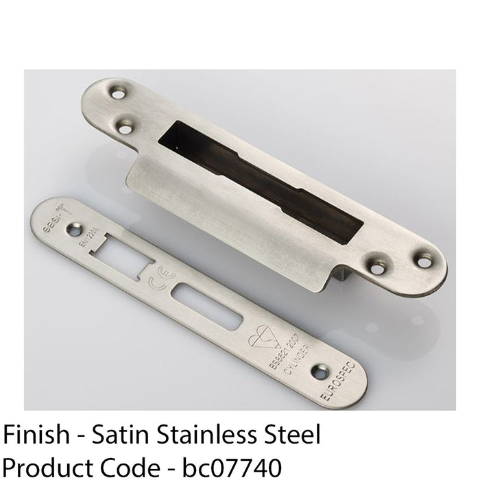 BS8621 Cylinder Sashlock Forend Strike & Fixing Pack - Satin Steel RADIUS 1