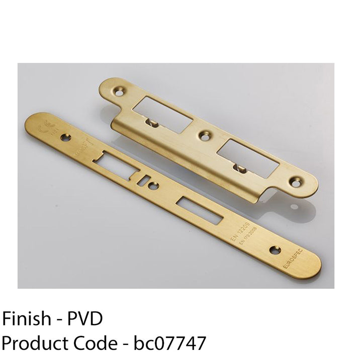 DIN Escape Lock Door Frame Forend Strike & Fixing Pack - Brass PVD RADIUS 1