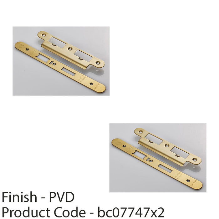 2 PACK DIN Escape Lock Door Frame Forend Strike & Fixing Pack Brass PVD RADIUS 1